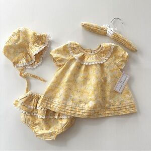 cupcakes & cashmere 6-9 Months Baby Girl Yellow Floral Dress Bonnet Set Outfit
